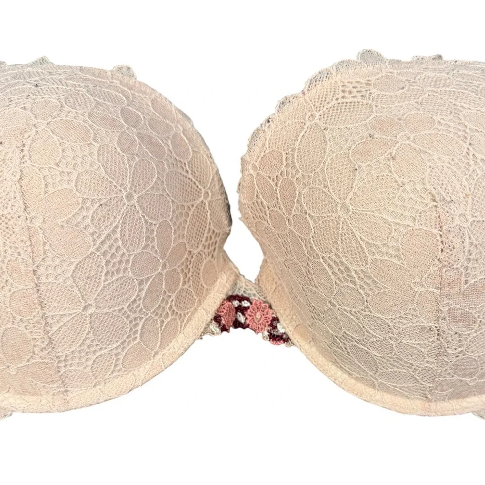 Jessica Simpson Bra Womens‎ 38D Rose Smoke Pink Lace Floral Embroidered Push Up